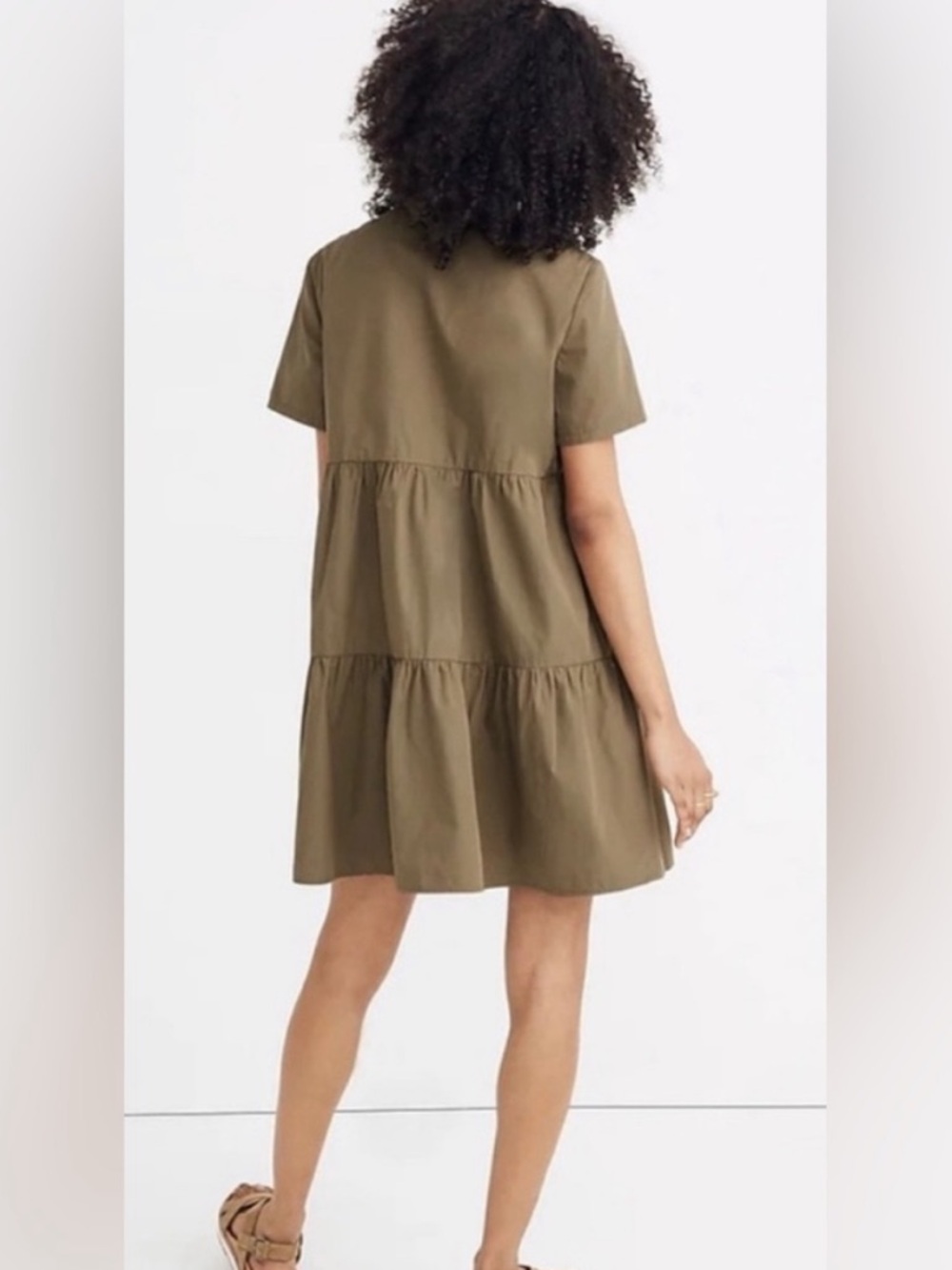 Madewell Olive Button-Front Tiered Mini Dress XS - Picture 2 of 5